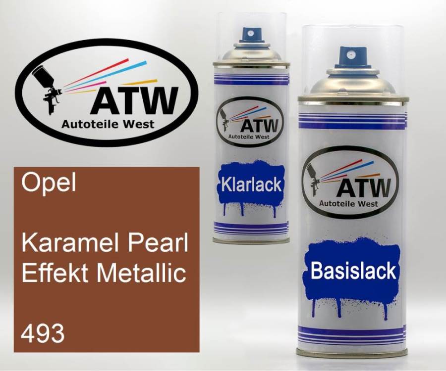 Opel, Karamel Pearl Effekt Metallic, 493: 400ml Sprühdose + 400ml Klarlack - Set, von ATW Autoteile West.